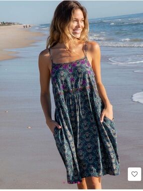 NATURAL LIFE embroidered Sara Floral Boho Tank Dress in Teal, Purple & Cream